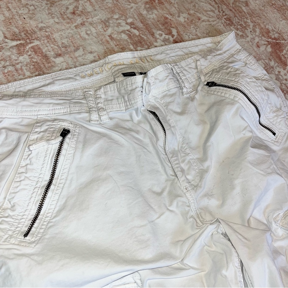 American eagle “snappy stretch low-rise baggy flare cargo pants”